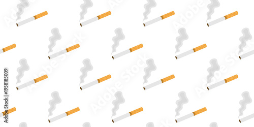 Seamless pattern with lit cigarettes and smoke. Tobacco repeat background for wallpaper, wrapping paper and print design
