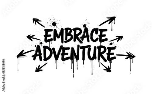 Embrace Adventure. lettering and all elements in black. Vector style. AWhite background. Pure white background. Perfect isolation and visual consistency.