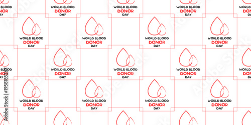 World Blood Donor Day seamless pattern with red drop symbol and lettering for medical awareness textile, wallpaper and print