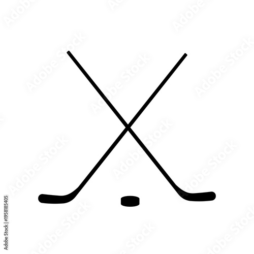 Two crossed hockey sticks and puck, vector illustration