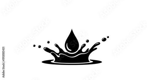 Water Drop Splash Black Icon.