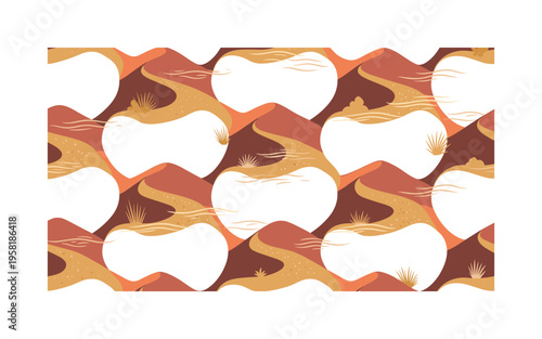 desert wind ripple texture seamless pattern, sand ripples curved dune lines drifting grains and small desert plants arranged in a repeating pattern, white