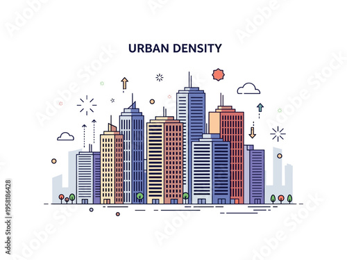 Urban density tall apartment towers standing closely together forming a dense city skyline representing population concentration and modern urban planning