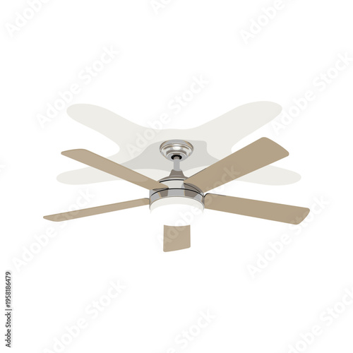 A ceiling fan with four blades and a light fixture