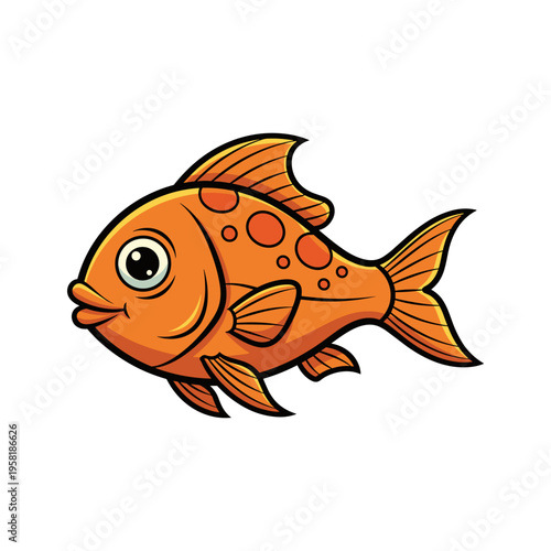 A cartoon orange fish with red spots