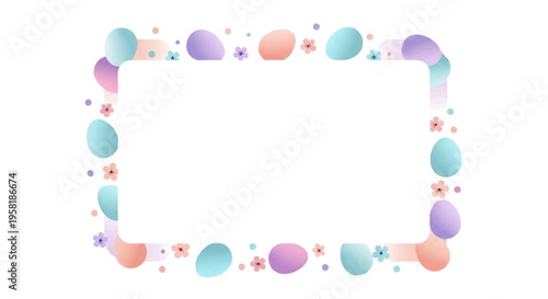 Easter Sunday social media template featuring a colorful frame with pastel eggs, bunnies, and stars on a white background