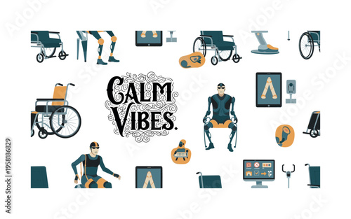 Calm Vibes. lettering and all elements in black. Vector style. AWhite background. Pure white background. Perfect isolation and visual consistency.