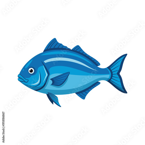 A blue fish with stripes is shown in profile