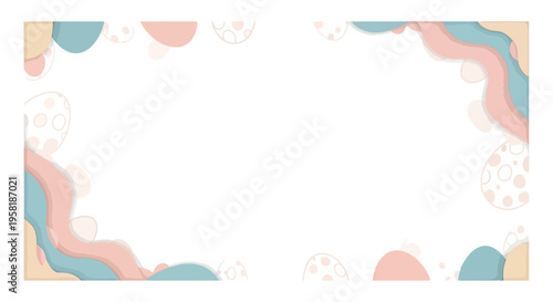 Easter Sunday social media template featuring pastel eggs and bunnies on a colorful background with a cute frame and border design