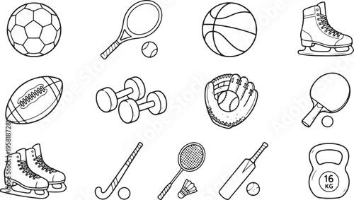 Sports Icon Set Collection Minimal Line and Solid Style Athletic Symbols Vector
