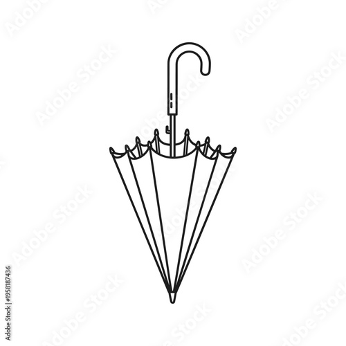 A black and white drawing of an open umbrella