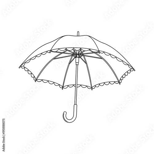 A black and white drawing of a fancy umbrella