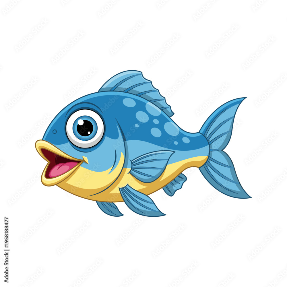 Fototapeta premium A cartoon blue fish with a yellow belly and big eye