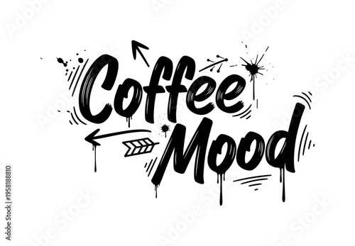Coffee Mood. lettering and all elements in black. Vector style. AWhite background. Pure white background. Perfect isolation and visual consistency. Dynamic