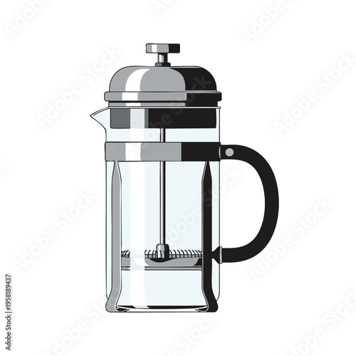 Sleek metallic french press with black handle and glass carafe
