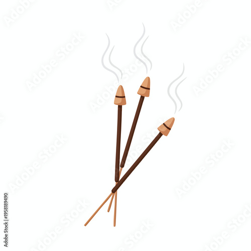 Three burning incense sticks emitting wisps of smoke