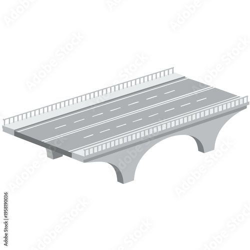 A grey, multi-lane overpass with white lane markings and a railing, seen from an angle