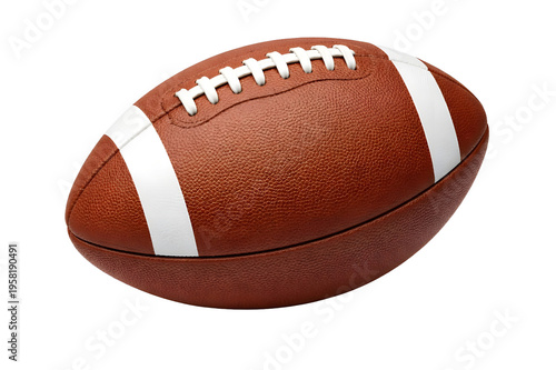 American Football Ball Isolated, Brown Leather Rugby Style Ball with White Stripes and Laces, Sports Equipment High Detail Image Png Transparent Background