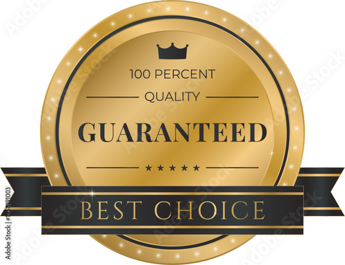 golden label with ribbon