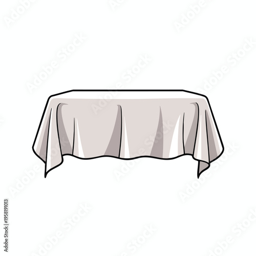 A draped, rectangular tablecloth with flowing folds hangs over an unseen surface