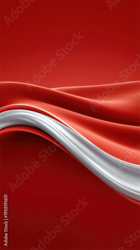 Red background gradient with smooth metallic silver and red wave, abstract modern design, elegant and dynamic visual style