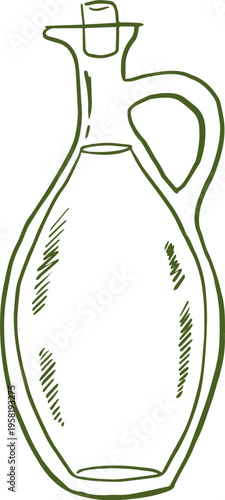 Olive oil jug outline. Retro glass bottle. Olive oil hand drawn vintage illustrations series