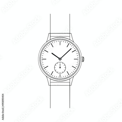Minimalist line drawing of a classic analog wristwatch with a sub-dial