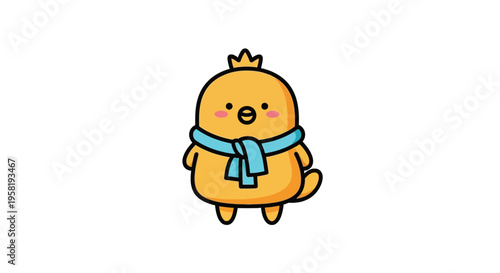 Cute cartoon bird wearing scarf.