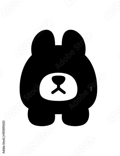 Cute Black Cartoon Bear Face.