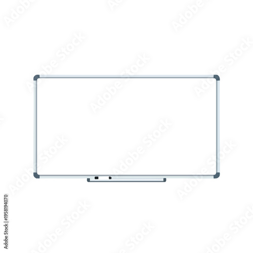 A plain white rectangular whiteboard with a grey frame and tray