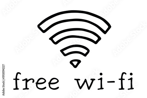 Hand drawn free wifi spot zone sign Public wi-fi area sign Wireless internet clipart in doodle style Single element for print, web, design, decor 3G, 4G, 5G, 6G, IoT