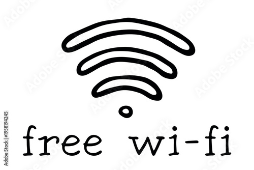 Hand drawn free wifi spot zone sign Public wi-fi area sign Wireless internet clipart in doodle style Single element for print, web, design, decor 3G, 4G, 5G, 6G, IoT