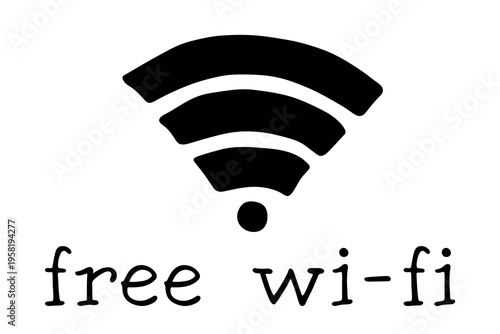 Hand drawn free wifi spot zone sign Public wi-fi area sign Wireless internet clipart in doodle style Single element for print, web, design, decor 3G, 4G, 5G, 6G, IoT