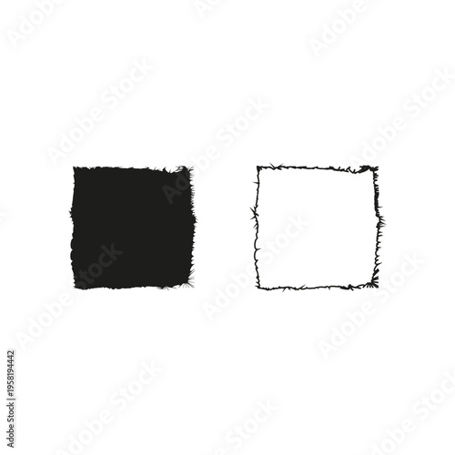 Rough square set. Shaggy edge Vector. Black shape symbol. White background focus. Manual vector only. No autotrace used.