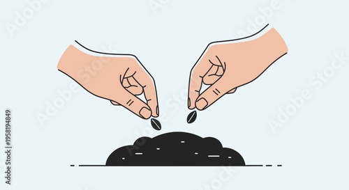 Hands Planting Seeds in Soil.