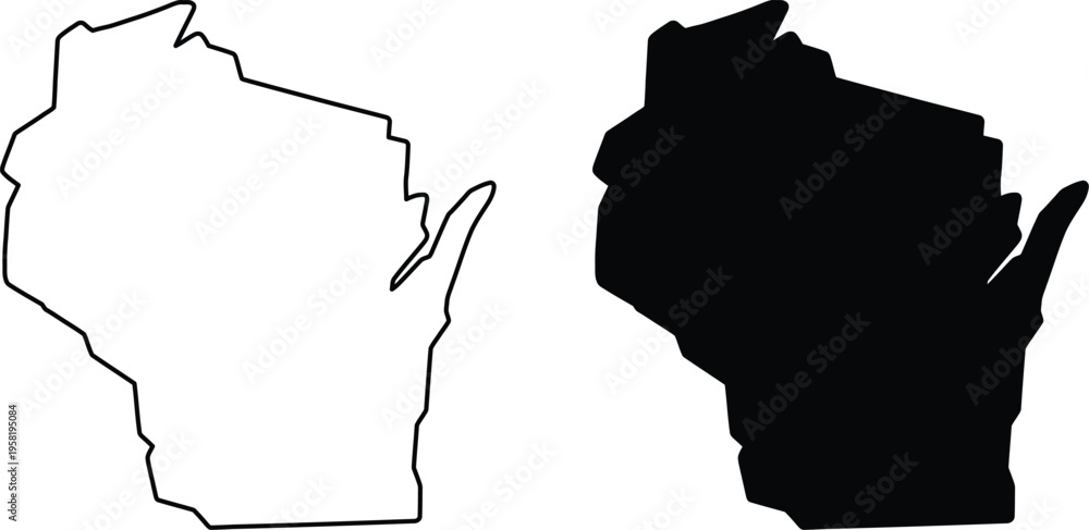 Ταπετσαρία Wisconsin state map silhouette outline and solid black shape midwest america geo