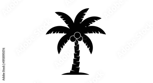 Palm tree silhouette with leaves.