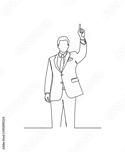 Voting Leadership. Minimalistic one-line drawing leader raising hand or gesturing to audience representing democratic political leadership, continuous single