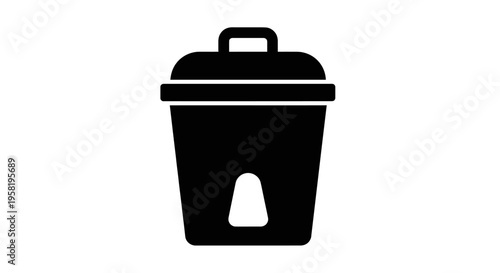 Black Trash Can Icon Symbol.
