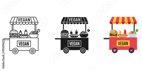 Vegan food carts vector illustration, flat design