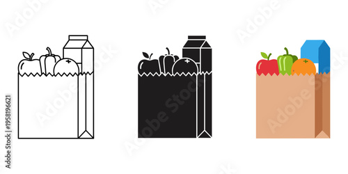 Grocery shopping bags with fruits and milk cartons vector illustration