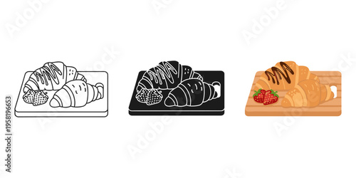 Croissants on cutting boards vector illustration