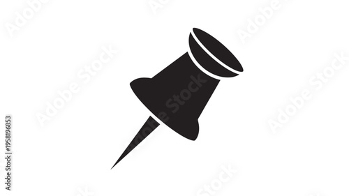 Pin black icon with sharp point and curved head isolated on a white background, symbolizing fastening and attachment.