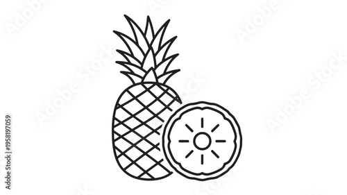 Pineapple icon with slice showcasing its tropical and healthy fruit qualities and refreshing taste featuring outline, food, sweet with fresh and
