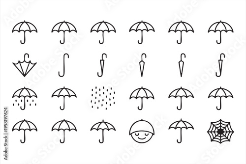Umbrella Line Icons for Rainy Season and Weather Forecast Concepts