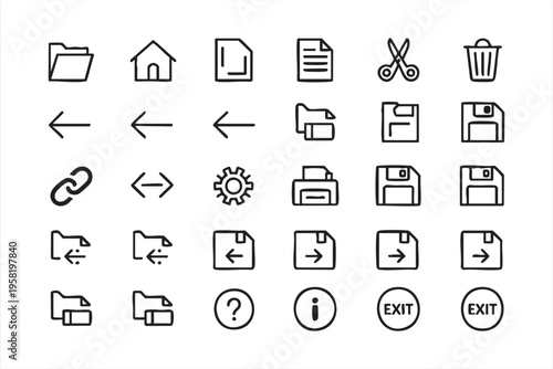 Web Interface Icons Featuring Folder File and Navigation Symbols