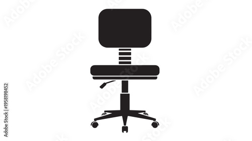 Chair rolling office stool with adjustable height and backrest in a flat black silhouette design for modern workstations.