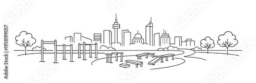 Outdoor calisthenics bars and balance beams in city park