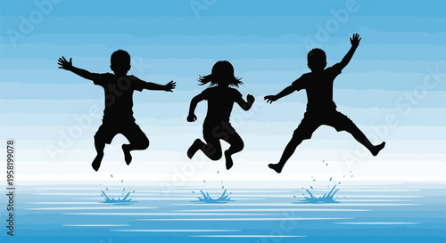 Set of 3 jumping children silhouettes vector