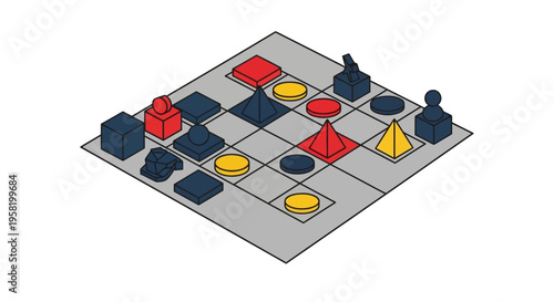 Colorful 3D game pieces on board.